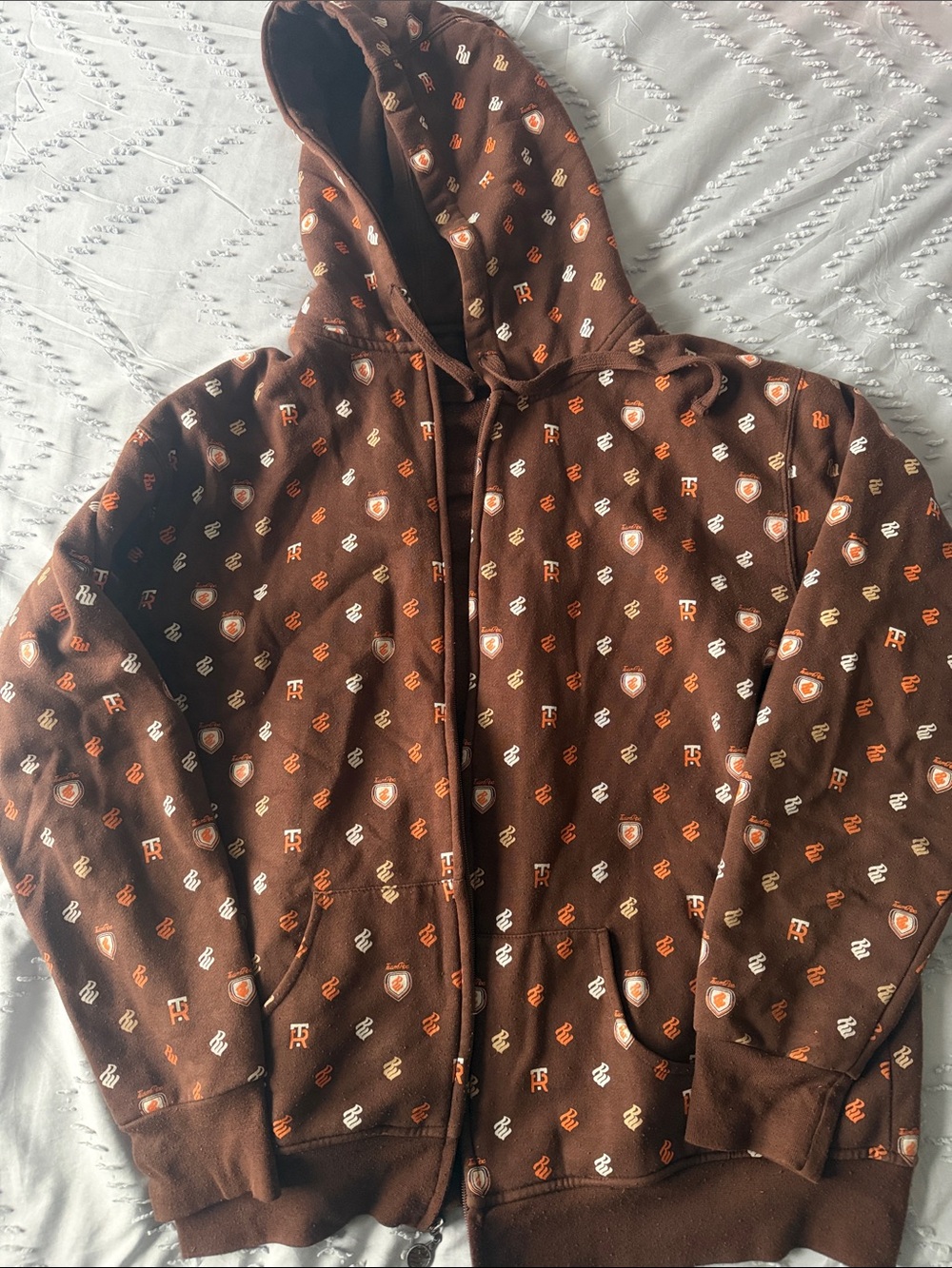 Rocawear Brown Patterned Zip-Up Hoodie with Orange & Cream Accents